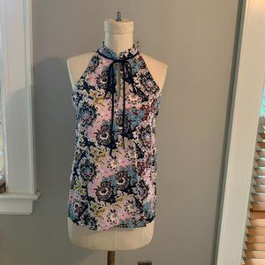 A.L.C. 100% Silk Sleeveless Paisley Tie Front Blouse